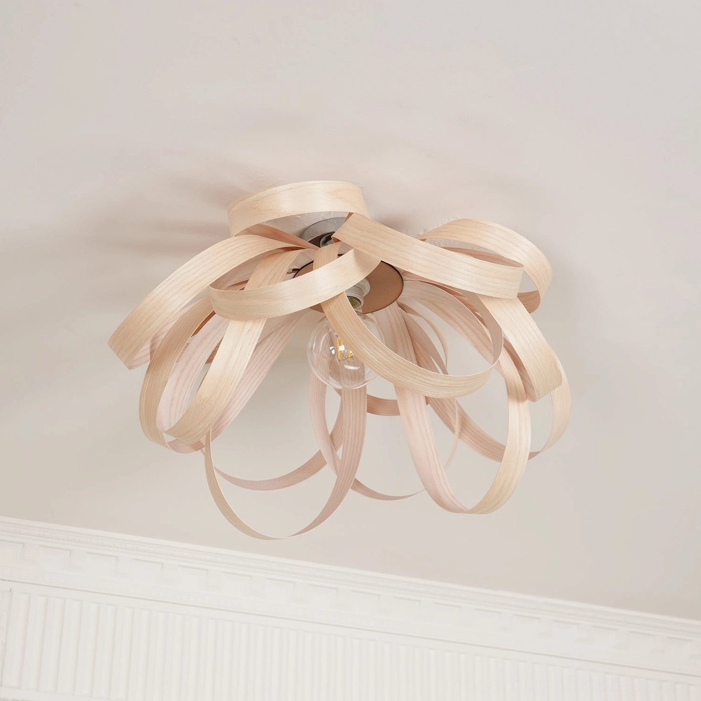 Wooden petal ceiling fixture dimmer compatible warm white lighting
