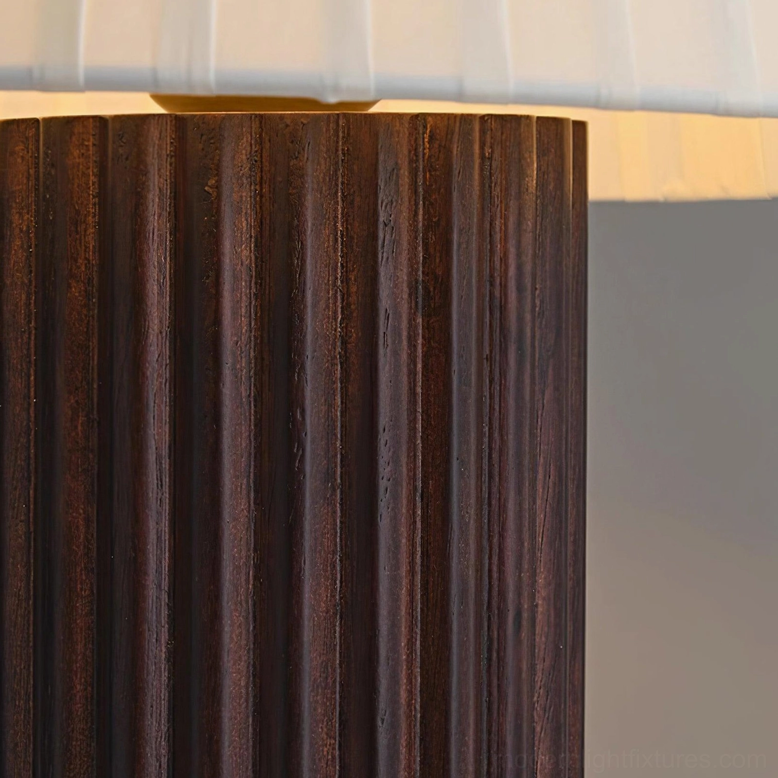 Modern dimmer-compatible wood table lamp with pleated shade and push-button switch for customizable ambient lighting control in any room