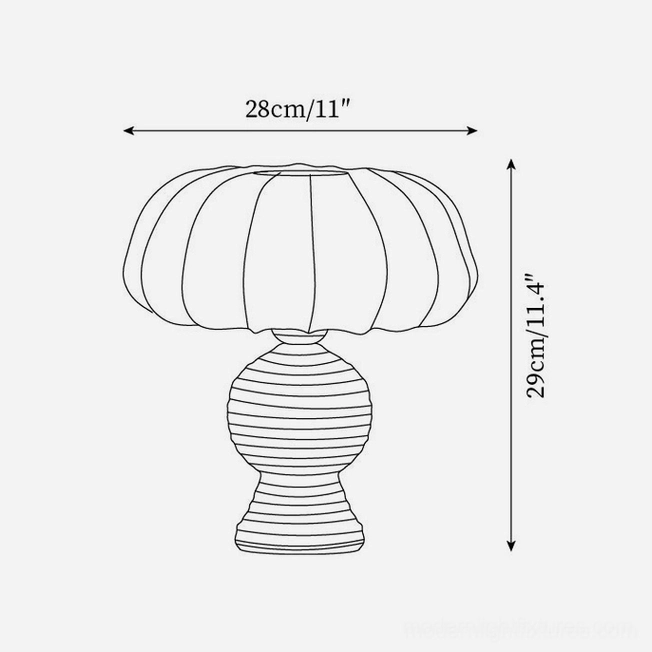Dion standard table lamp Model B size specifications 28cm 11 inches diameter 29cm 11.4 inches height walnut base
