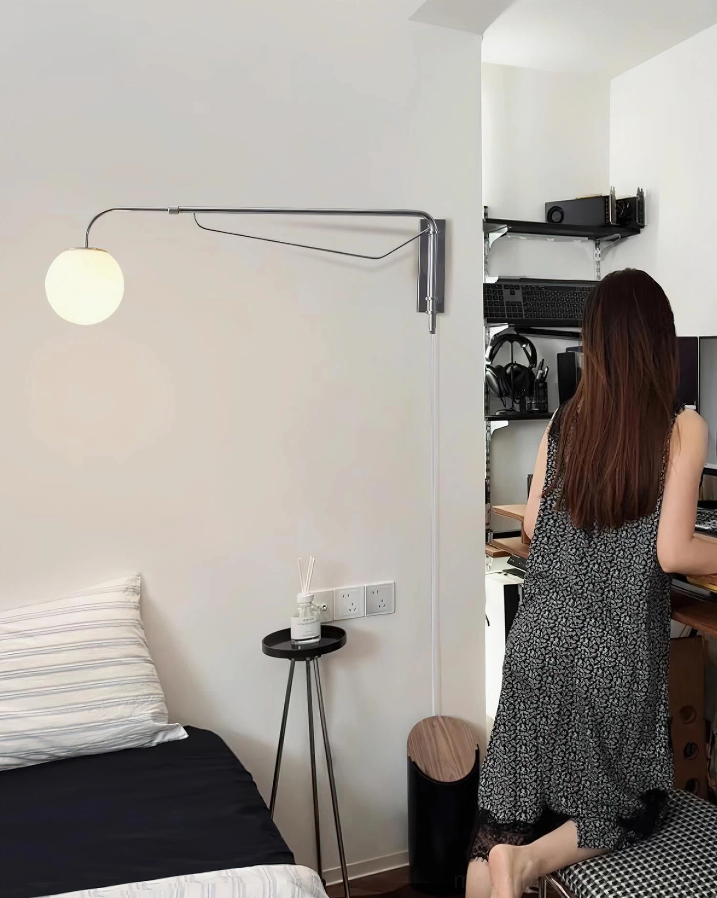 Dione swing arm wall lamp bedroom home office workspace beside bed and workstation modern lighting