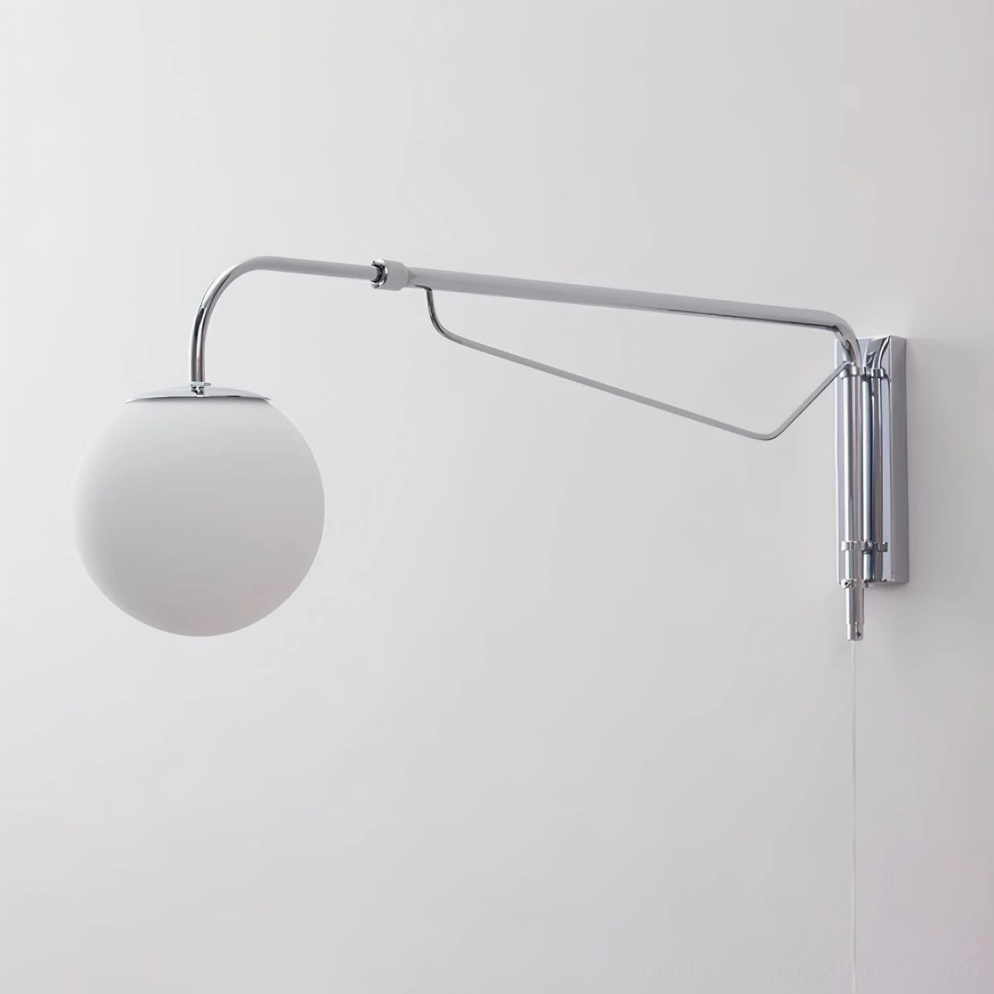 Dione swing arm wall lamp illuminated warm glow ambiance task lighting bedroom reading