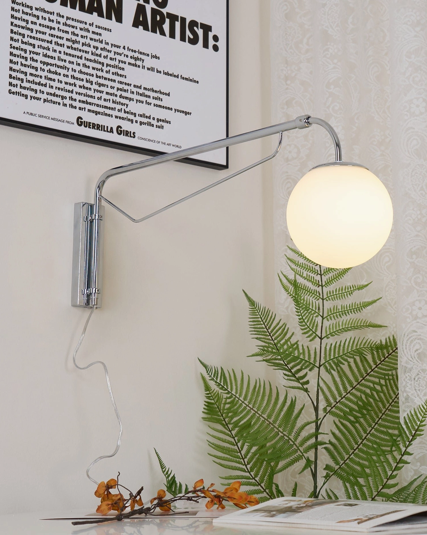 Dione wall mounted swing arm lamp layered lighting scheme ambient task illumination