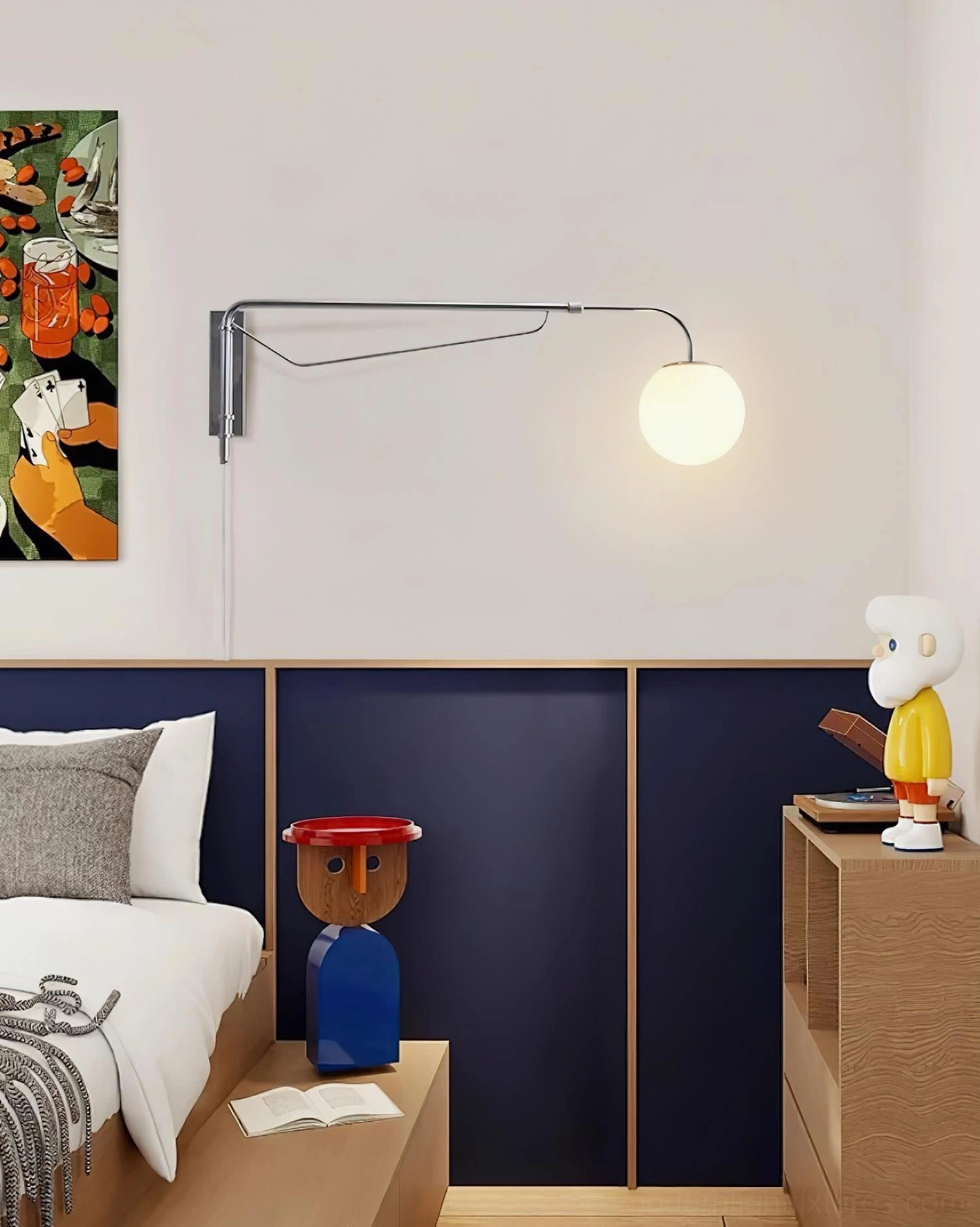 Dione adjustable wall sconce full extension swing arm maximum reach positioning capability
