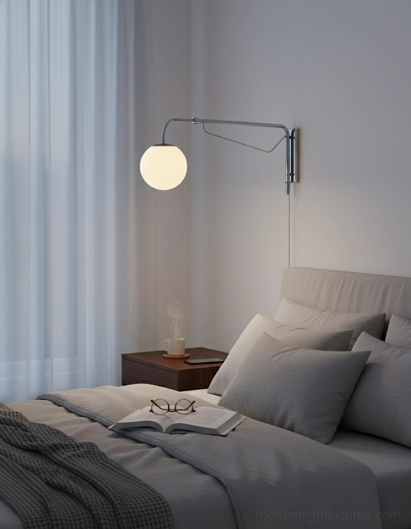 Dione swing arm wall sconce master bedroom cozy modern bedroom decor ambient task lighting
