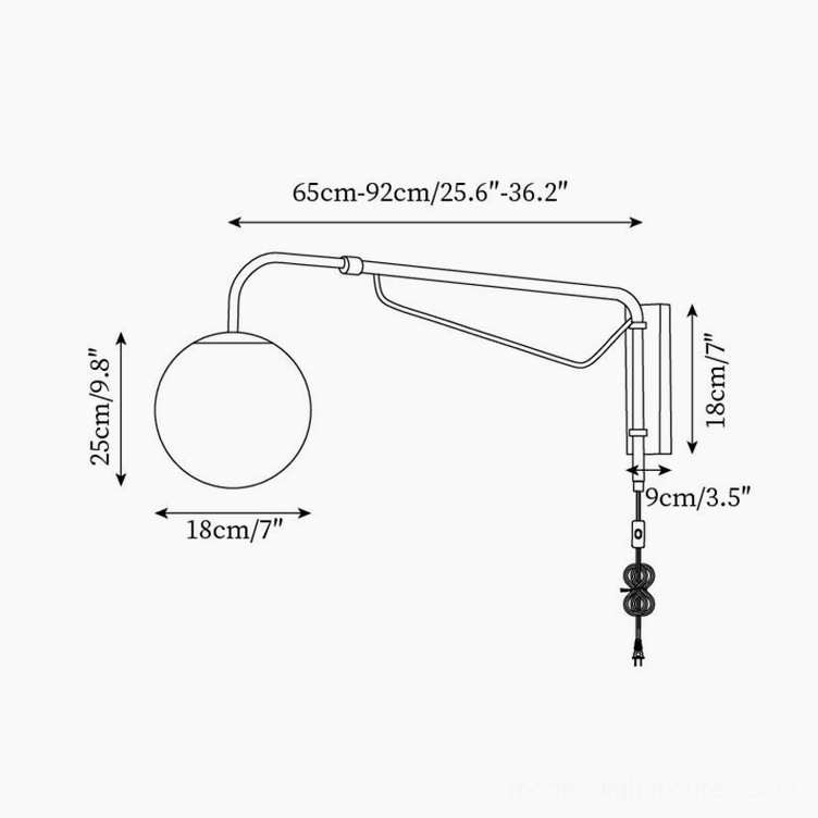 Dione wall mounted swing arm sconce architectural detail minimalist Scandinavian interior style