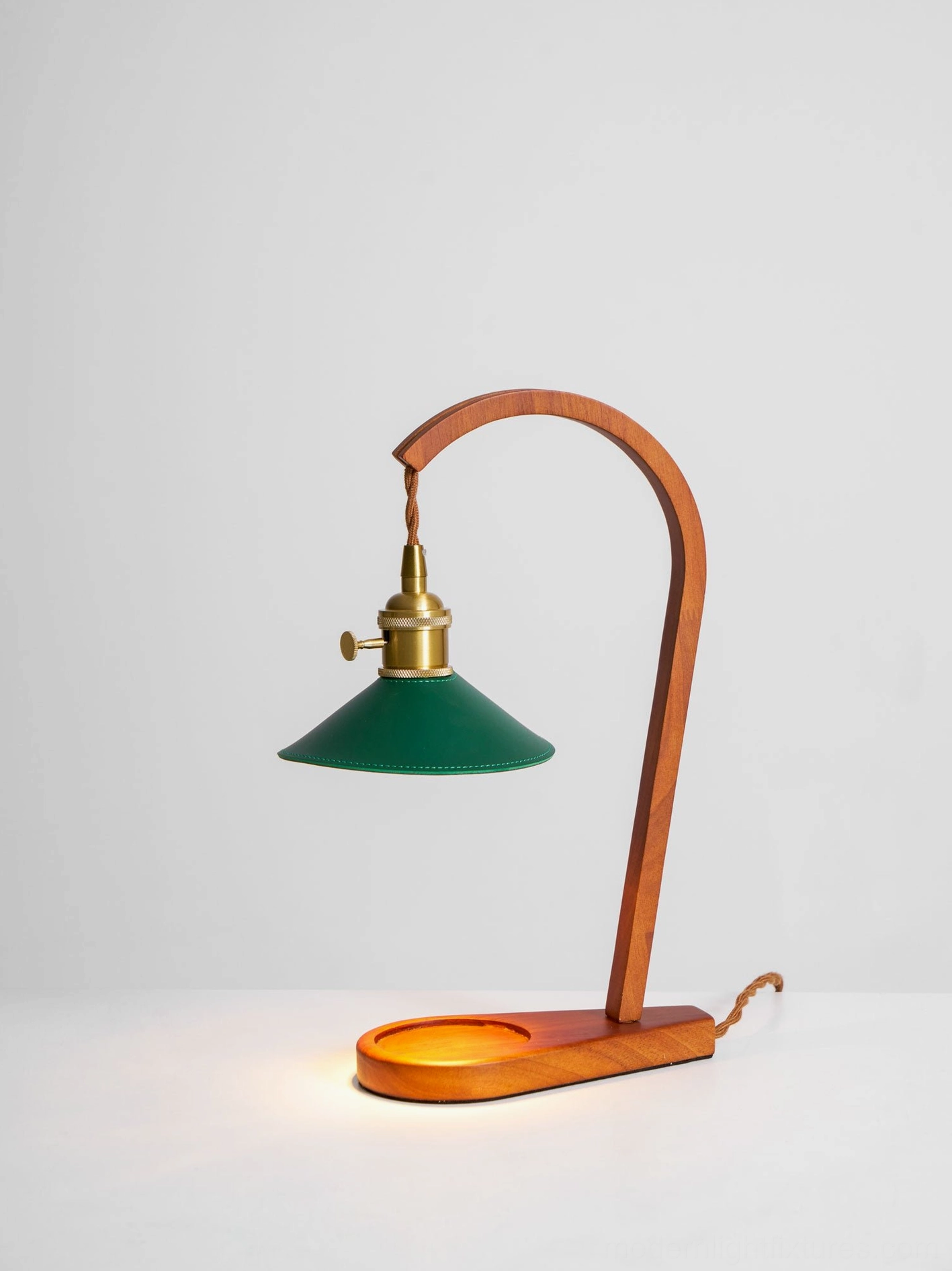 Diosa candle warmer table lamp architectural detail of solid wood base and brass hardware