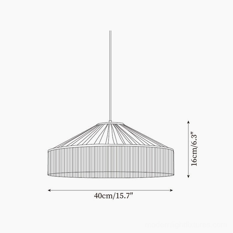 Diosa fabric pendant lamp 40cm diameter technical line drawing schematic showing 15.7 inches width and 6.3 inches height dimensions