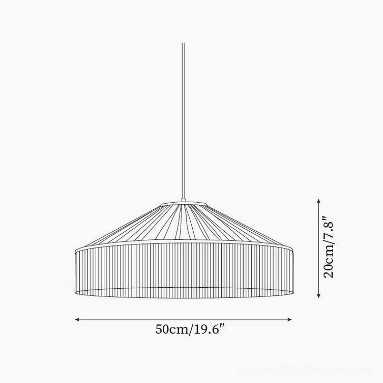 Diosa fabric pendant lamp 50cm diameter technical drawing showing 19.6 inches width and 7.8 inches height specifications