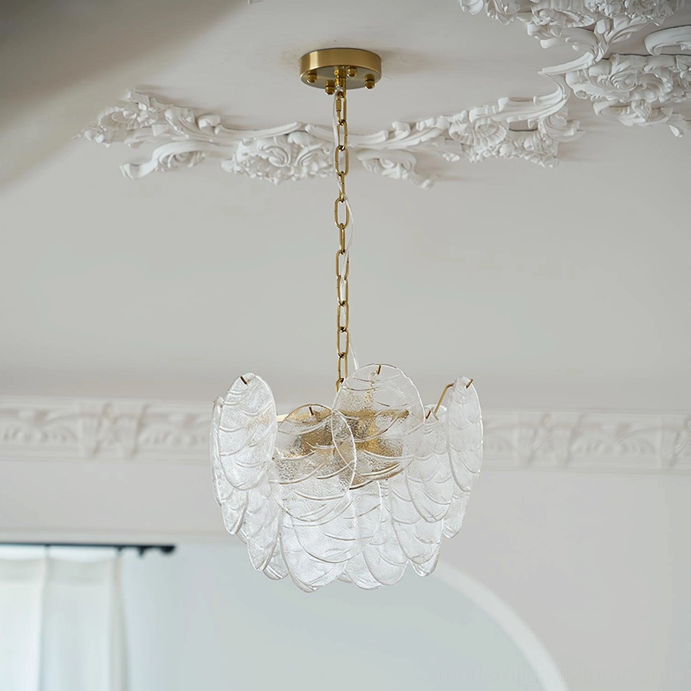Gold disc Victorian glass chandelier 19.7 inch adjustable hanging chain height customization