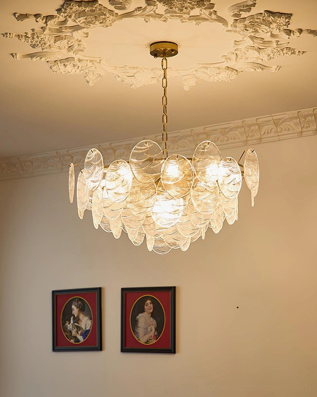 Gold brass frame disc Victorian chandelier with E14 socket compatibility for LED bulbs