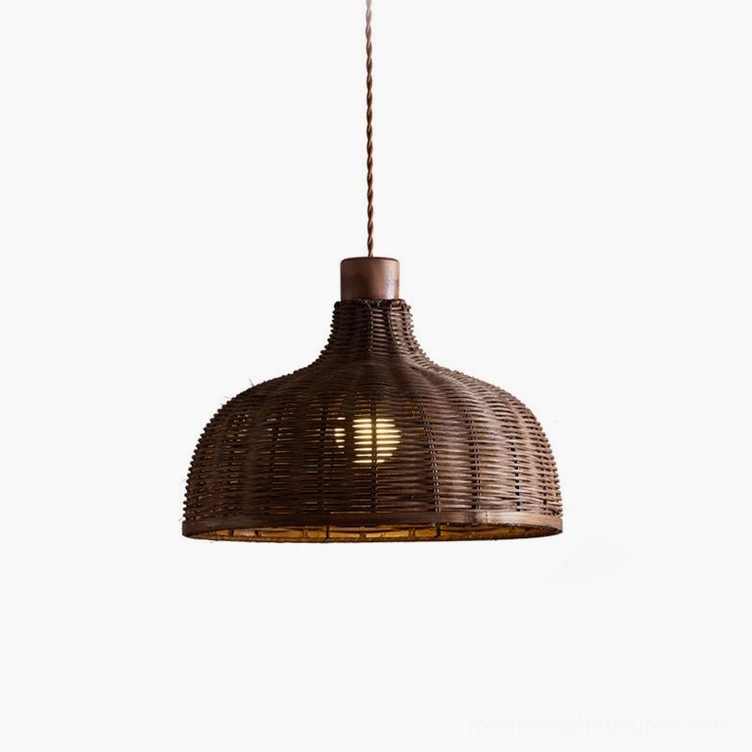 Dome bell rattan pendant in multiple size options, comparison view of shade silhouettes and proportions