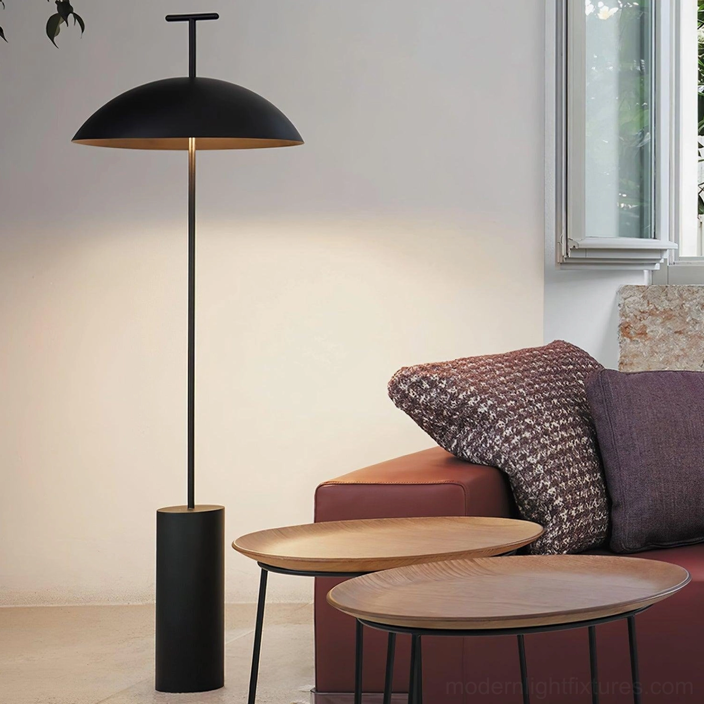 Dome floor lamp contemporary room setting warm 3000K ambient illumination
