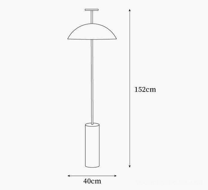 Minimalist dome floor lamp technical specifications schematic 152cm height 40cm base diameter