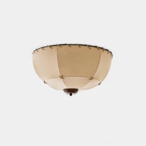 Dome Jari rustic beige linen ceiling light fixture with wooden base studio view