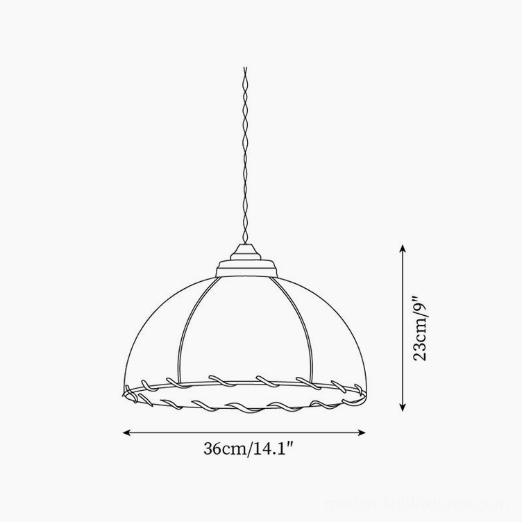 Dome Jari pendant lamp technical orthographic drawing showing dimensions 36cm width and 23cm height with hemispherical shade and rope trim specification