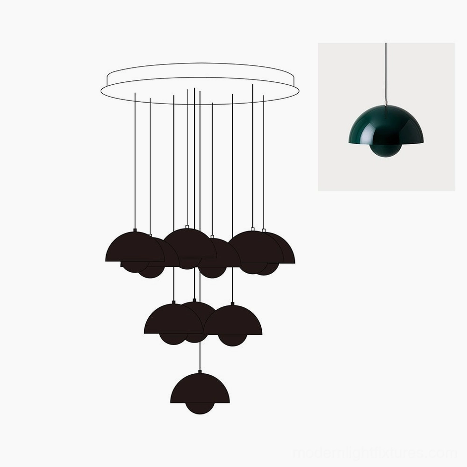 Modern pendant chandelier with multiple color finish options displayed for interior design selection and customization