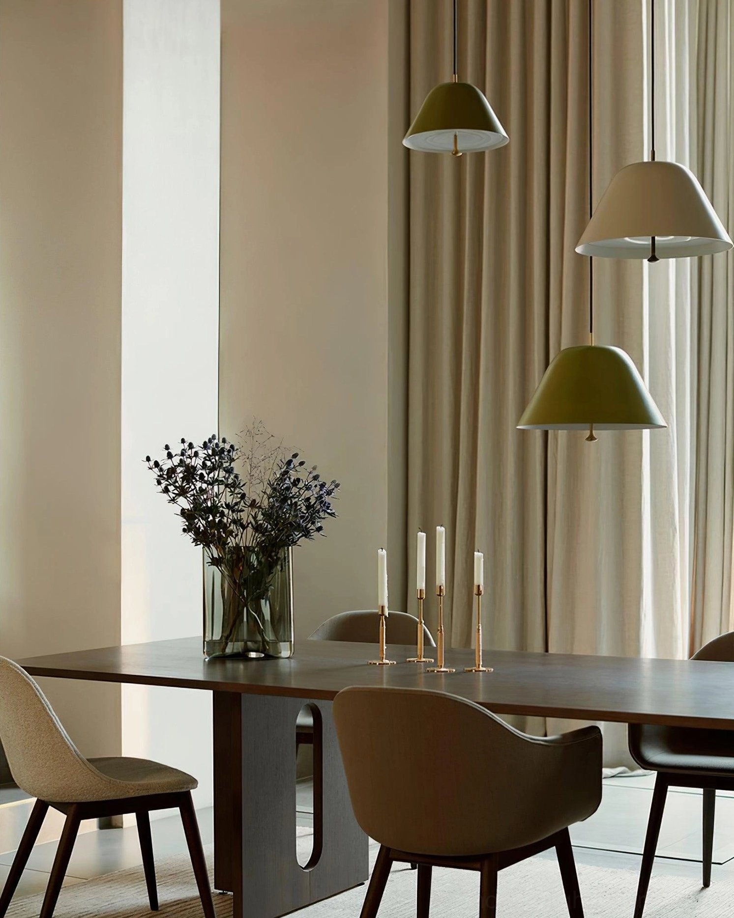 Dome pendant lamp with adjustable wire suspension and modern minimalist geometric dome shape