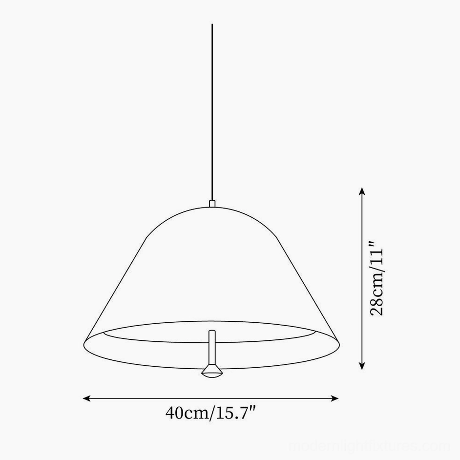 Technical schematic drawing of dome pendant lamp with orthographic front view and dimension markings