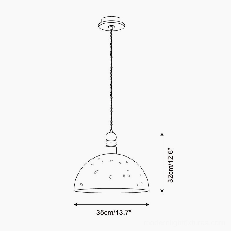 Technical dimension drawing of large dome pendant light, 35cm diameter x 32cm height specification
