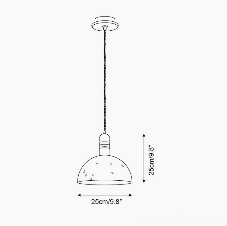 Technical dimension drawing of medium dome pendant light, 25cm diameter x 25cm height specification