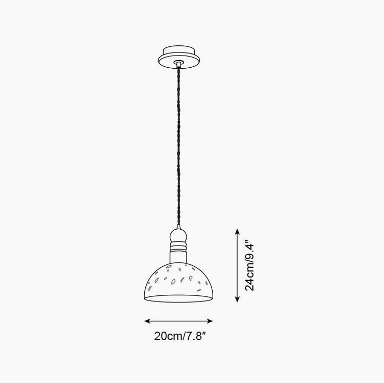 Technical dimension drawing of small dome pendant light, 20cm diameter x 24cm height specification