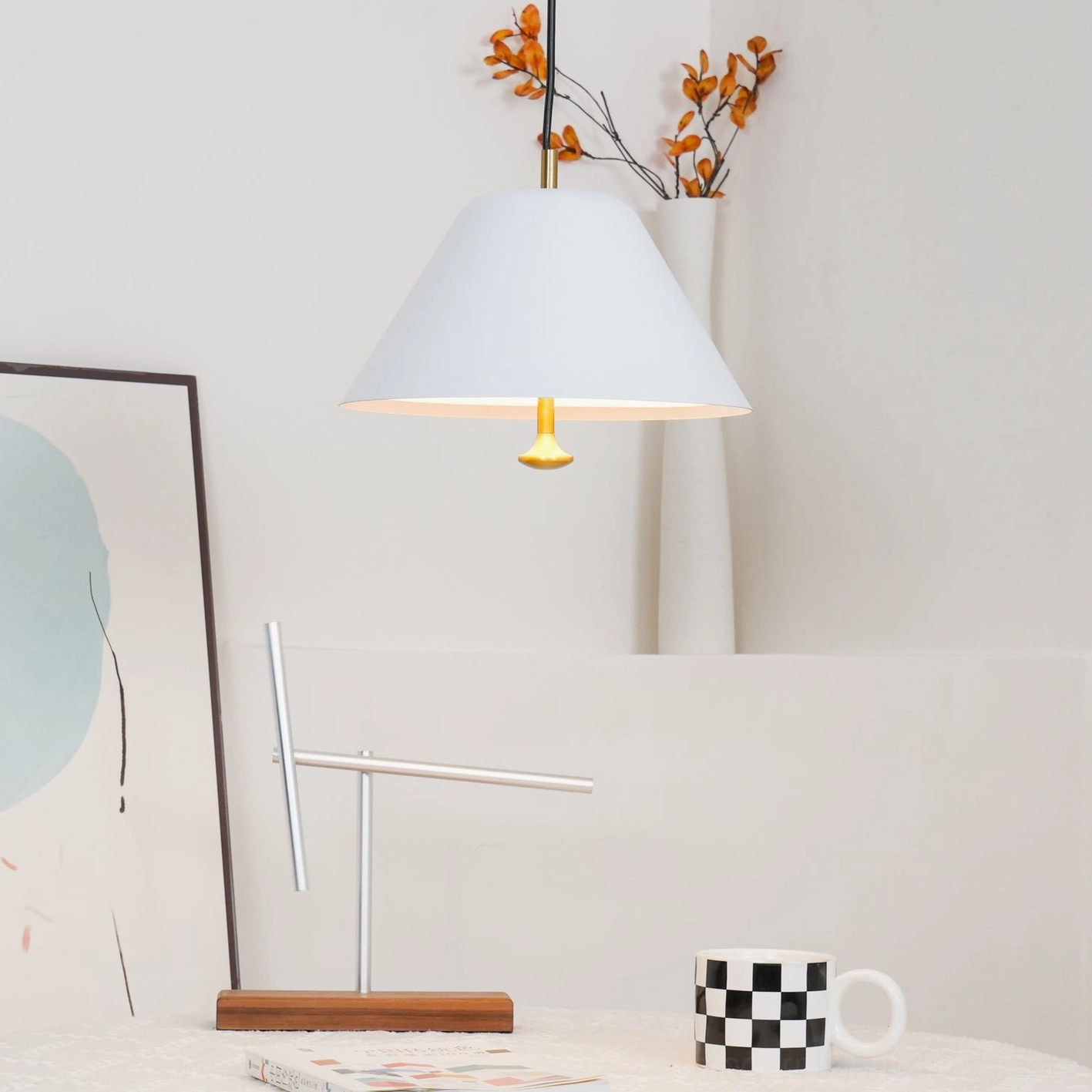 Modern dome pendant light fixture sloped ceiling compatible installation adjustment