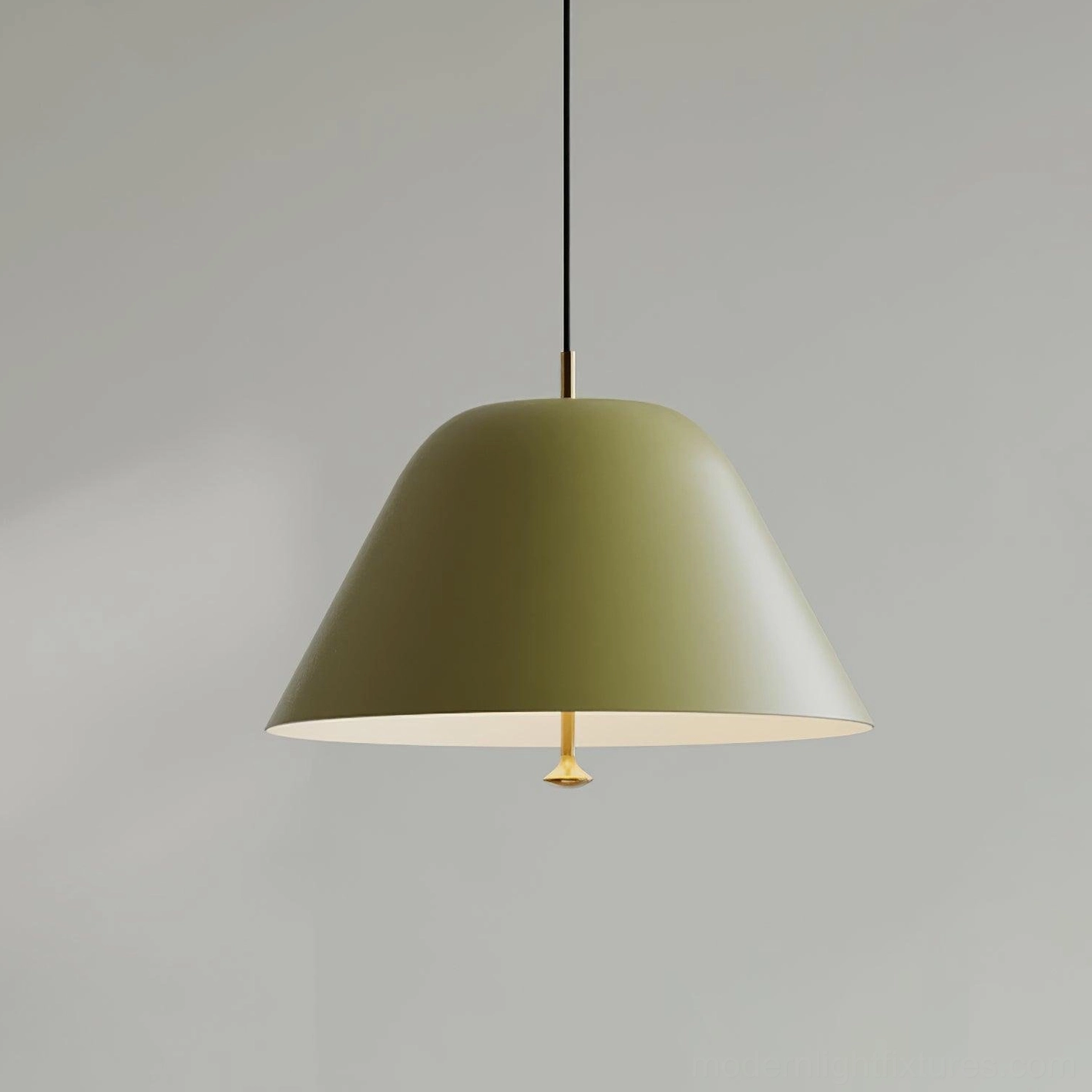 Modern dome pendant light fixture paired with warm wood furnishings in transitional interior