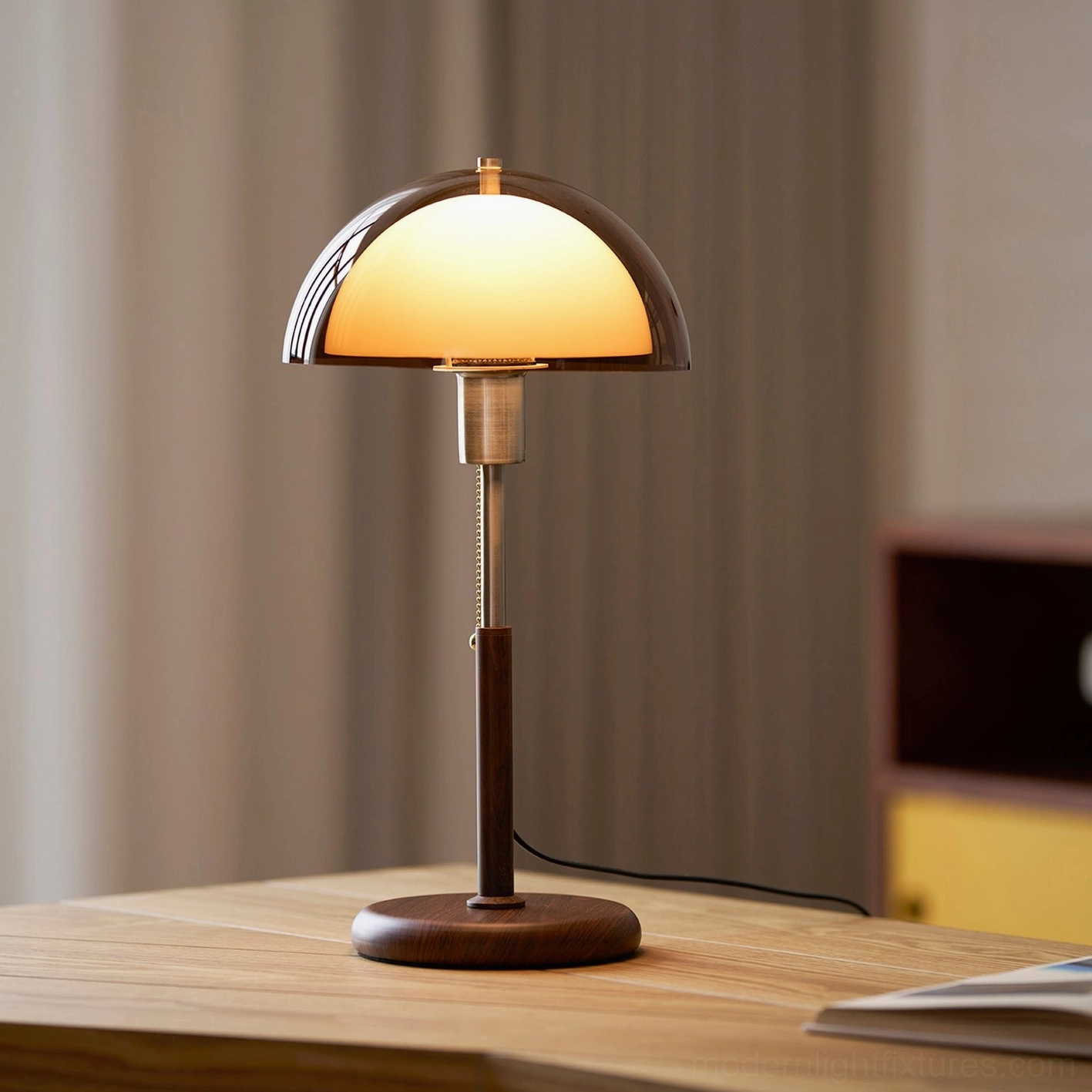 Domera green acrylic dome table lamp full view - retro modern design statement piece