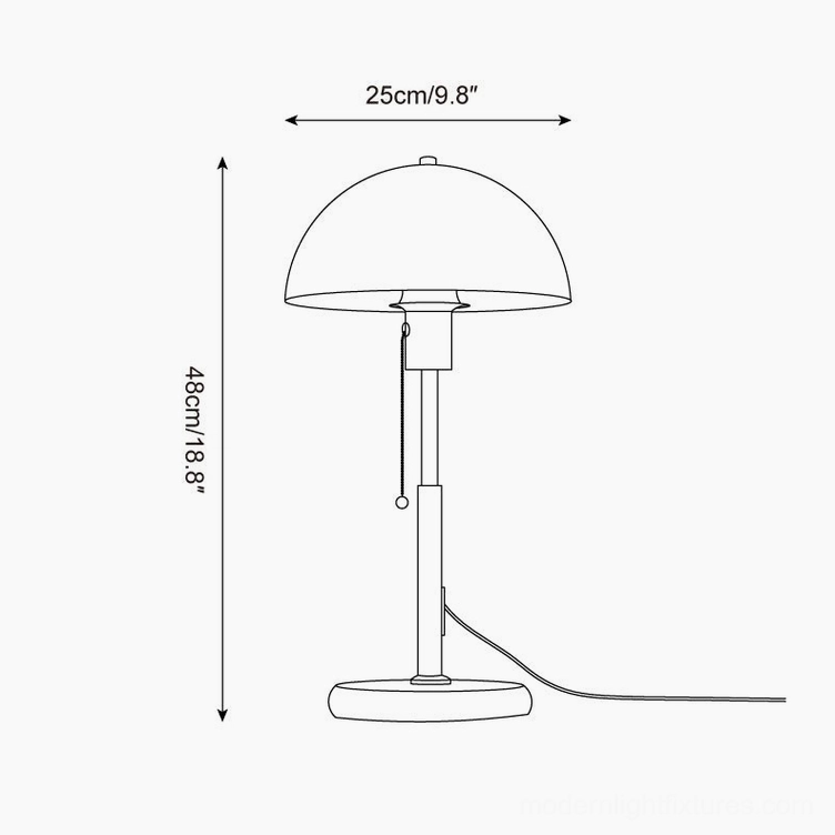 Domera table lamp technical schematic blueprint showing 48cm height and 25cm diameter specifications