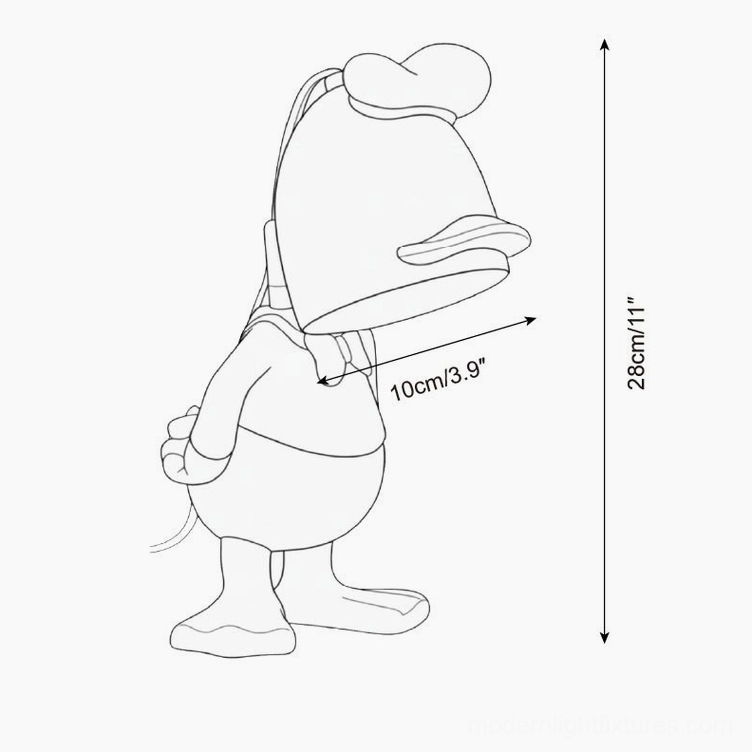 Donald Duck candle warmer lamp technical design sketch showing dimensions 28cm height and 10cm diameter specifications