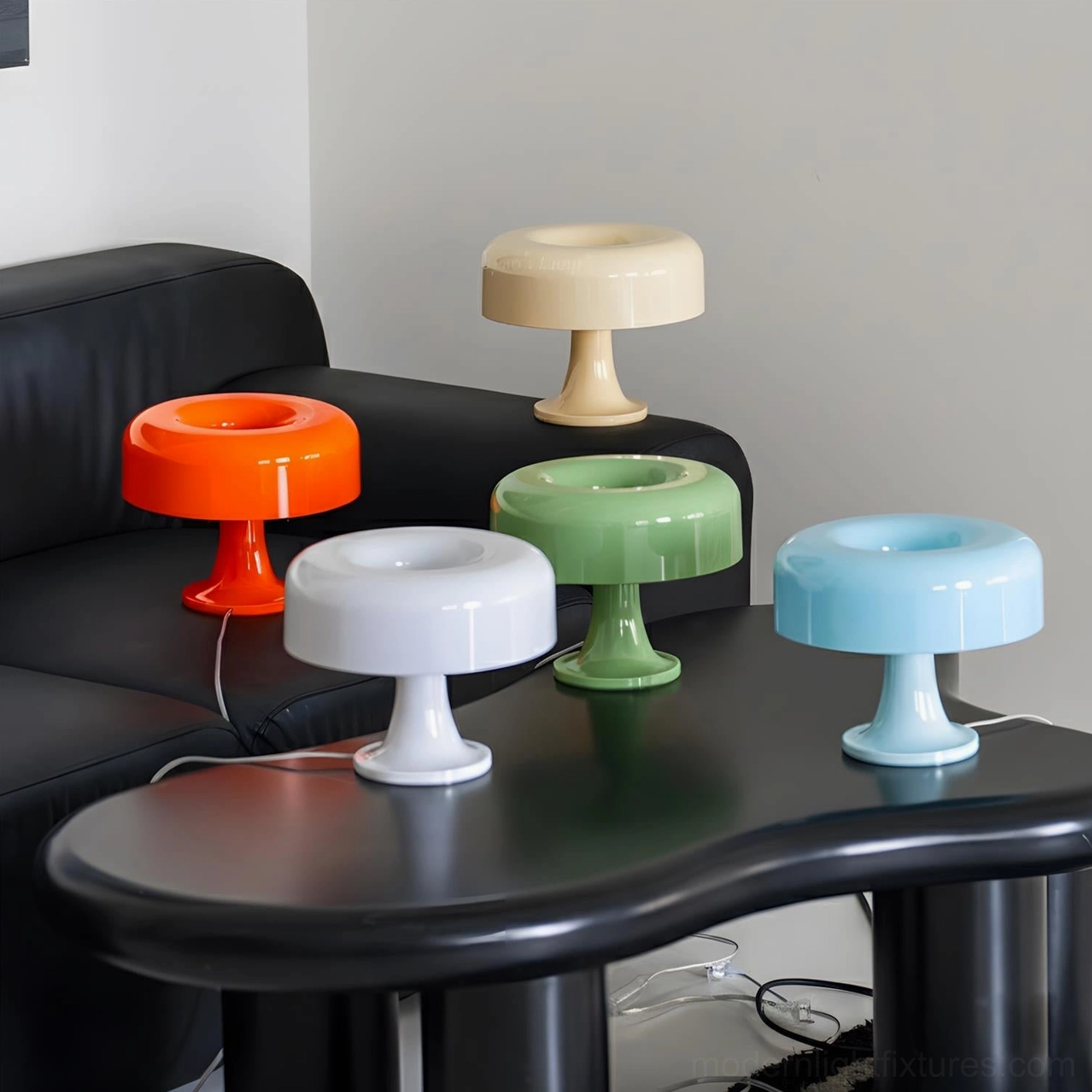 Donula table lamp positioned on bedroom nightstand with ambient lighting effect