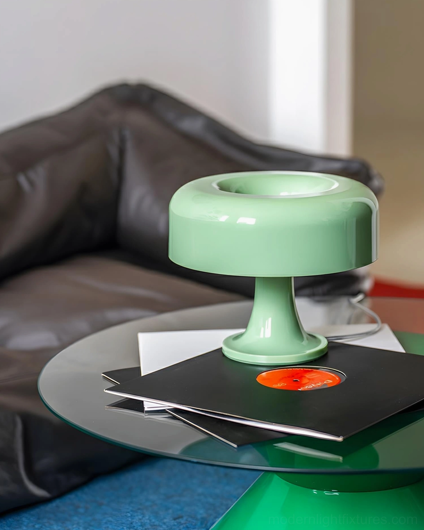 Donula donut table lamp on floating shelf as modern art accent piece