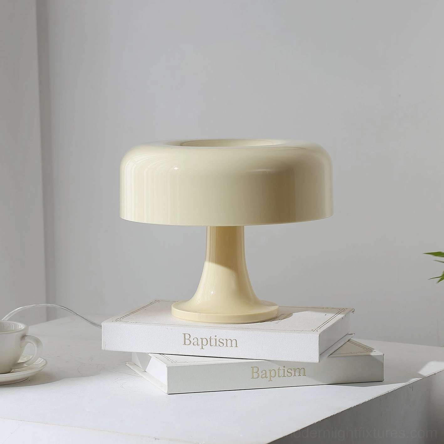 Multiple Donula table lamps in different colors arranged as interior design installation