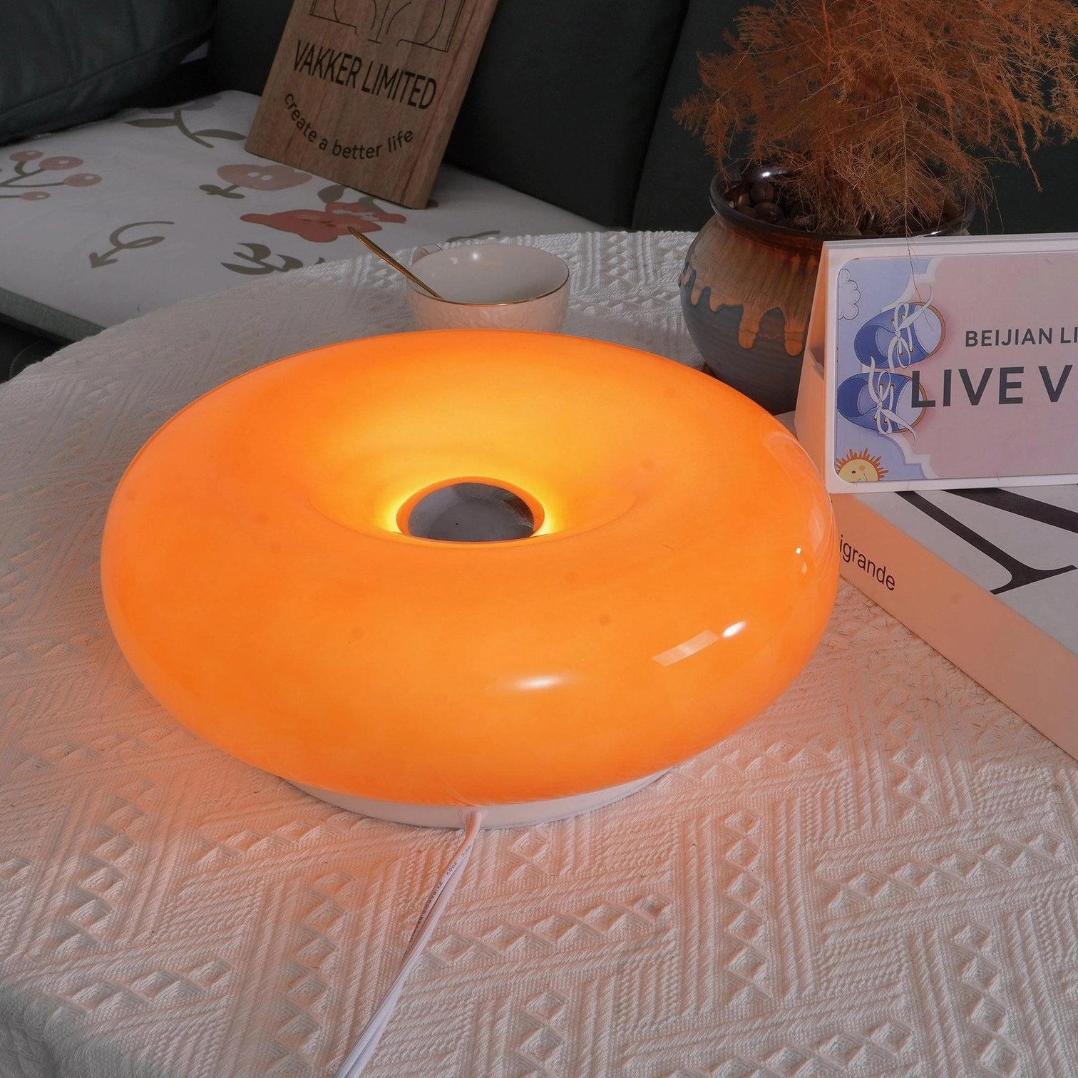 Orange donut lamp borosilicate glass diffuser warm white neutral cool light modes