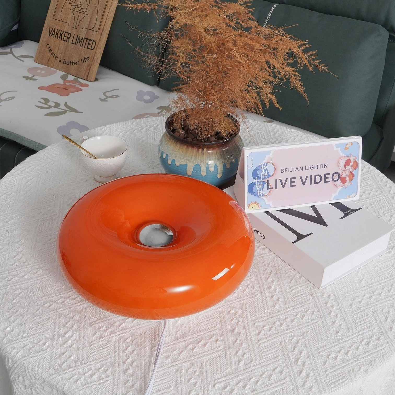 Orange donut lamp creates intimate cozy ambiance warm color temperature lighting