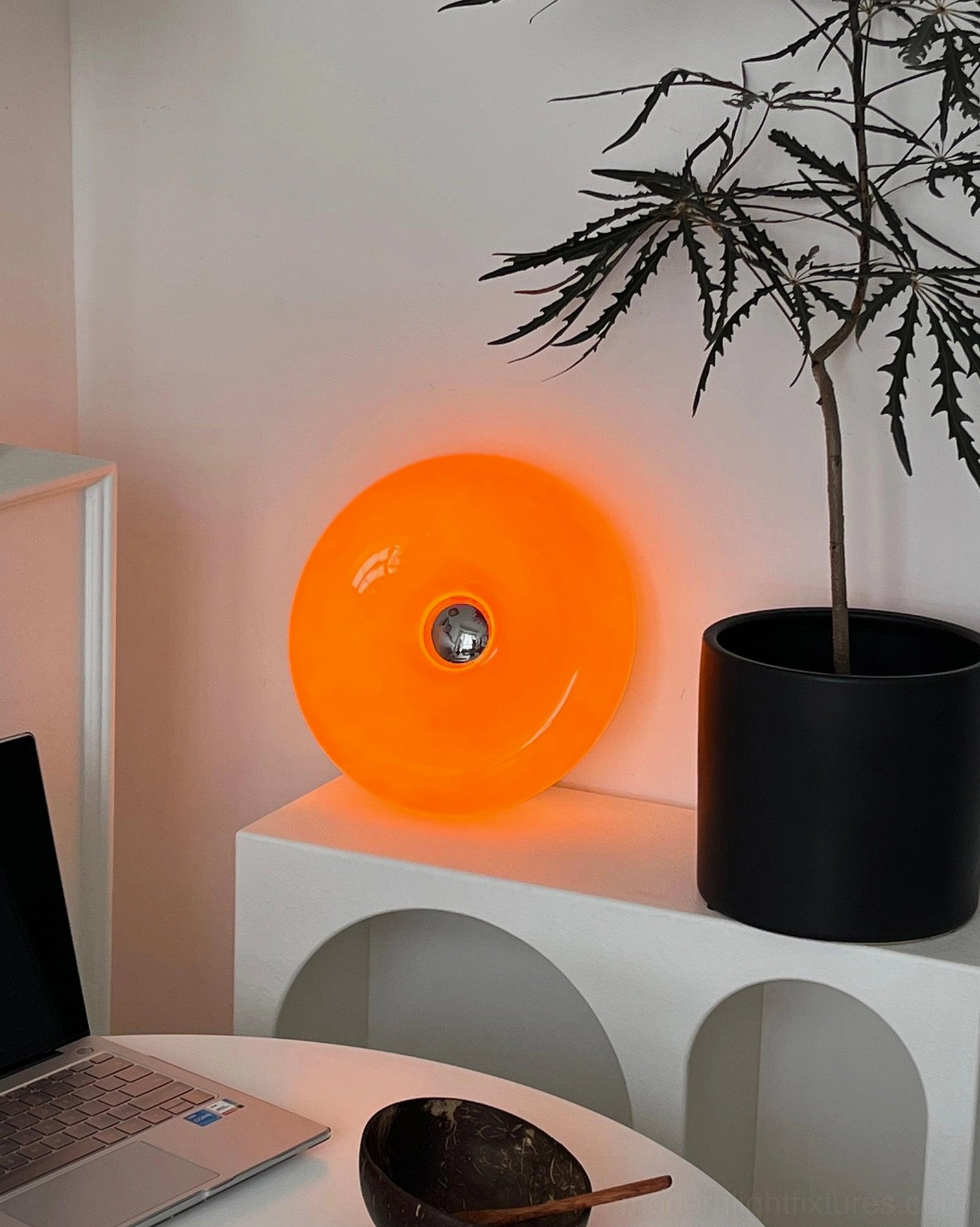Donut table lamp glass and metal construction borosilicate orange material quality