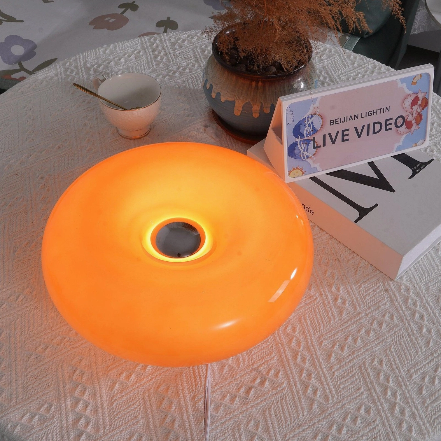 Warm orange donut shaped table lamp certified North America Europe Australia