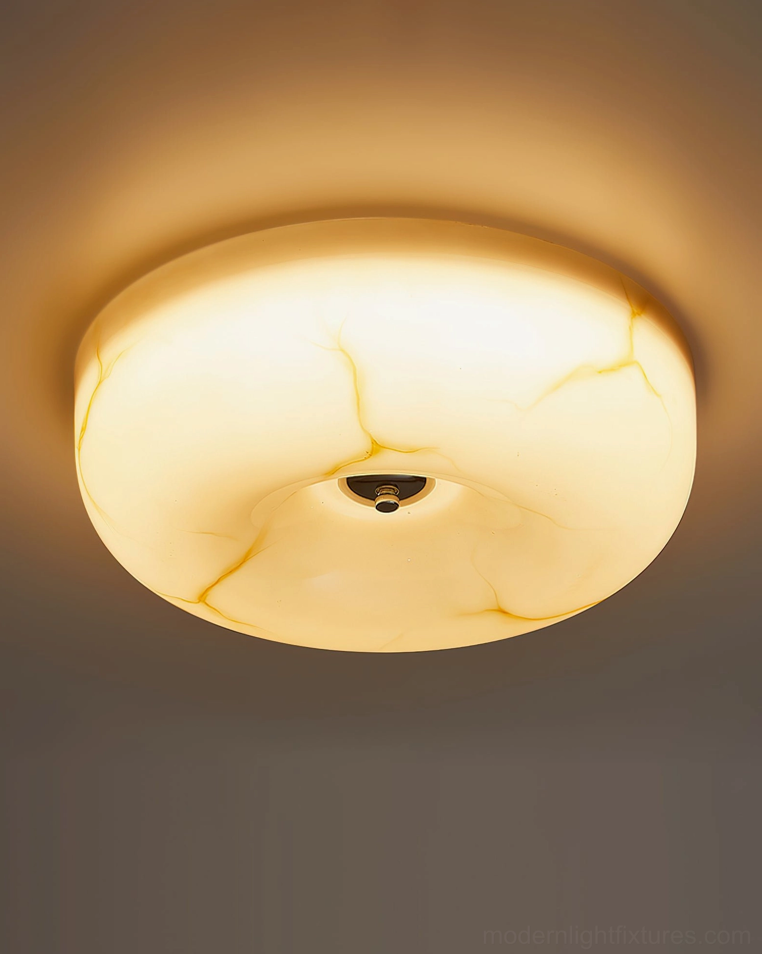 Donut-shaped amber marbled ceiling light with organic curved design aesthetic