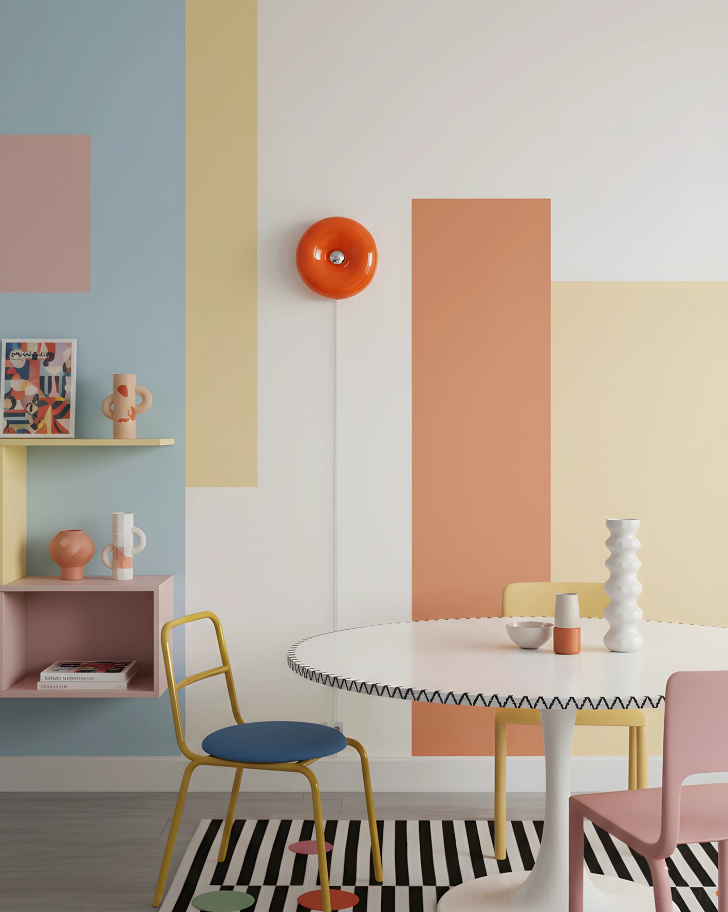 Modern donut wall sconce in glossy orange glass, front-facing product photography with shadow detail