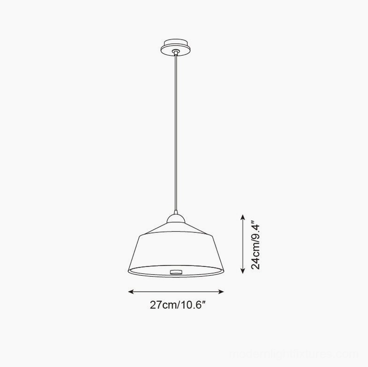 Doria pendant light dimensional schematic, Model A compact size 27cm diameter x 24cm height specifications