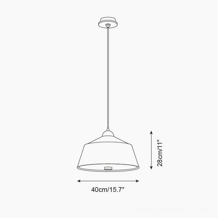 Doria pendant light dimensional diagram, Model A standard size 40cm diameter x 28cm height technical specs