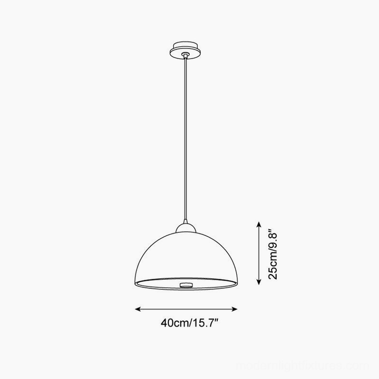Doria pendant light size diagram, Model B wide dome 40cm diameter x 25cm height product specifications
