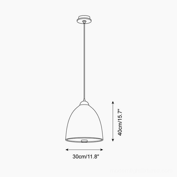Doria pendant light technical drawing, Model C tall statement 30cm diameter x 40cm height measurements