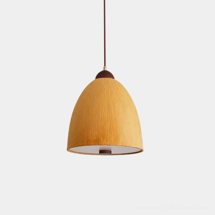 Doria dome pendant light with rice paper shade and wood top cap, front studio view showing tapered dome shape
