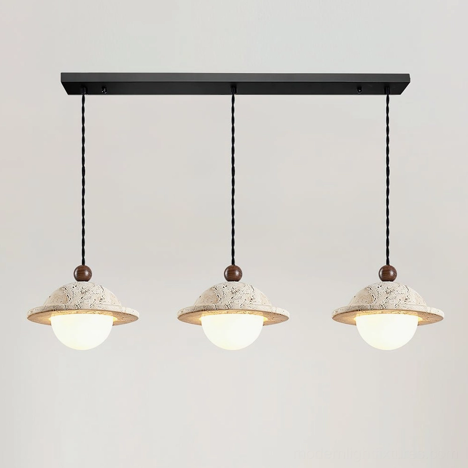 Dorna three head pendant light fixture beige and white configuration overhead view