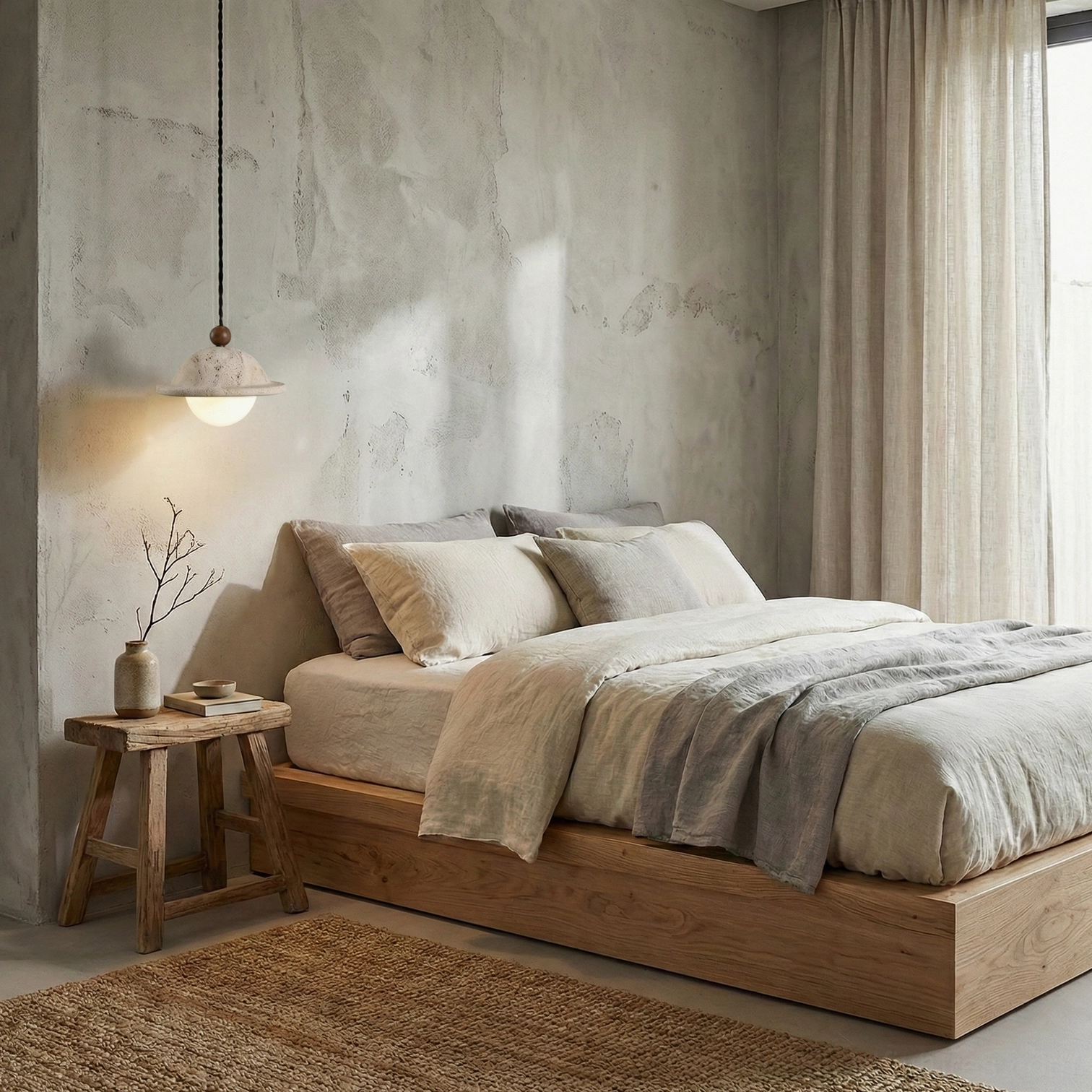 Dorna travertine pendant light size comparison and scale reference view