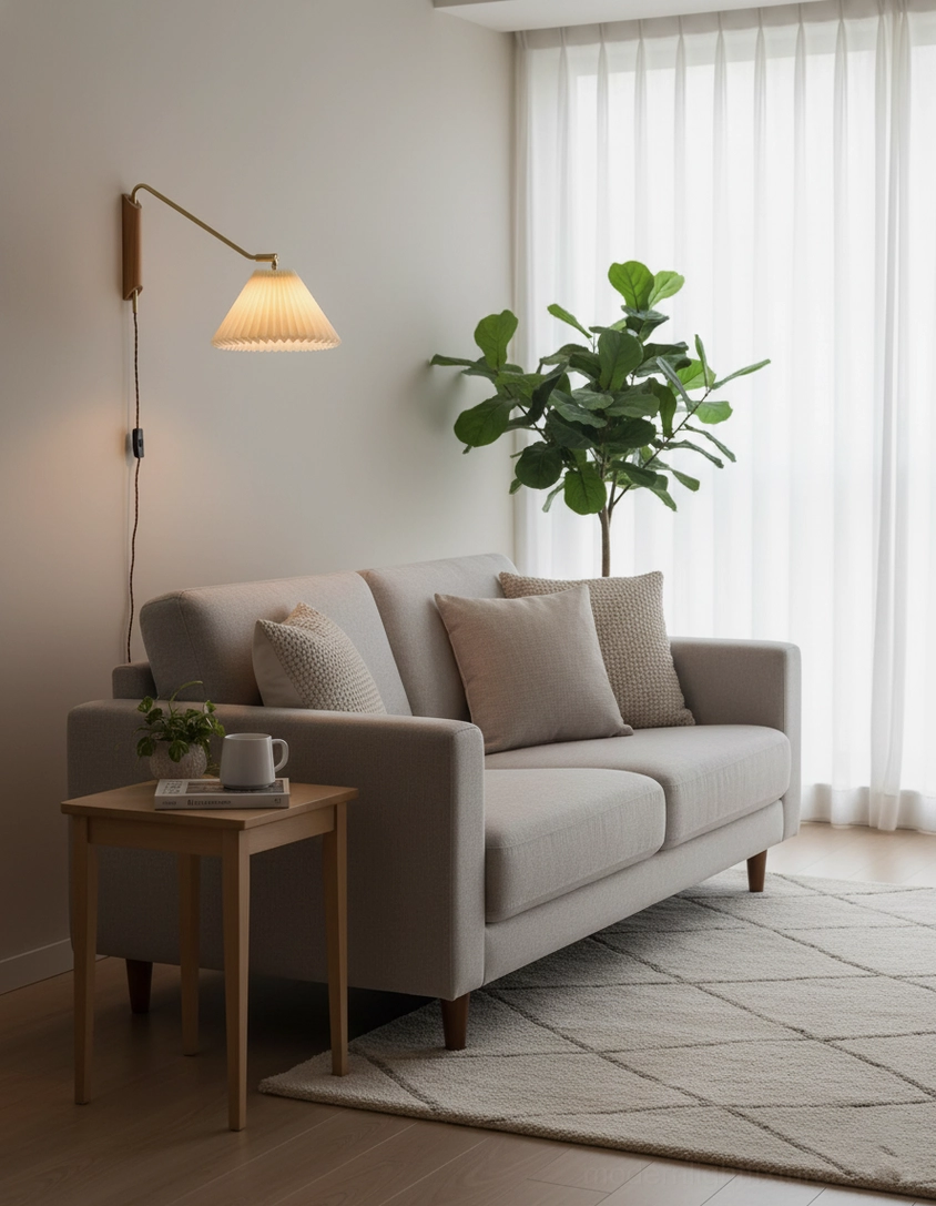 Dorset fabric shade wall sconce showing pleated detail and warm light diffusion