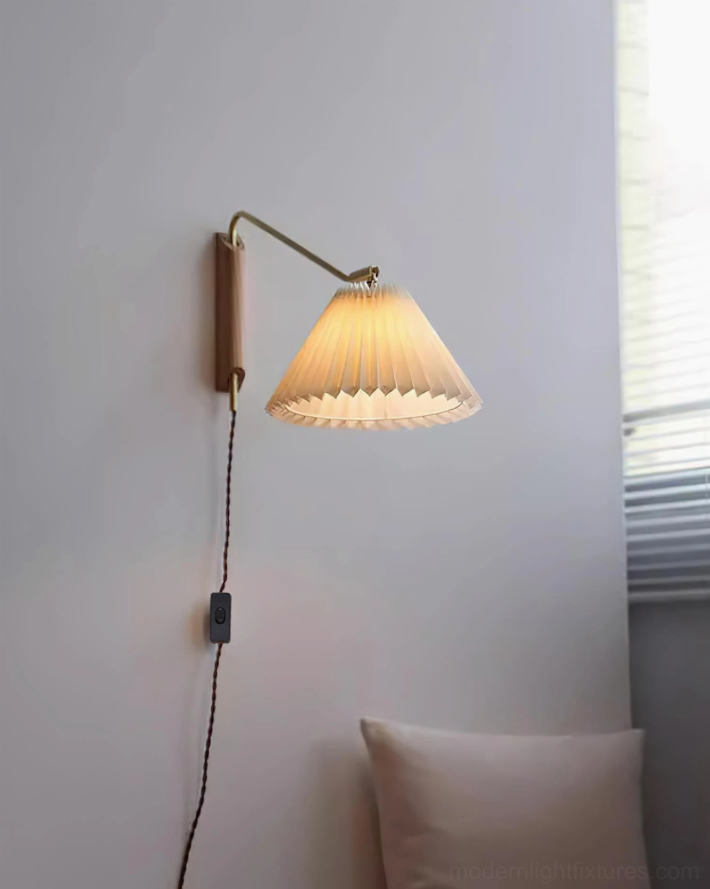 Dorset wall lamp pair in bedroom creating symmetrical lighting at headboard height