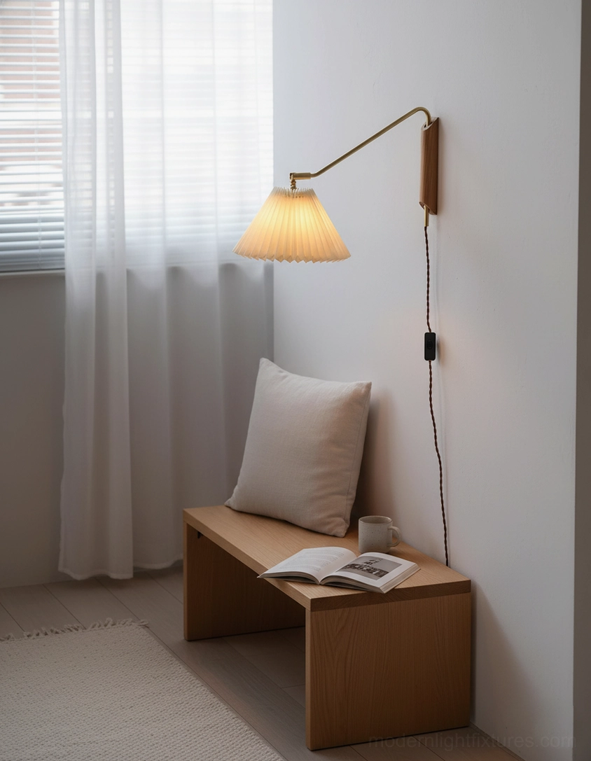 Dorset adjustable wall lamps above bedroom furniture showing ambient wall wash effect