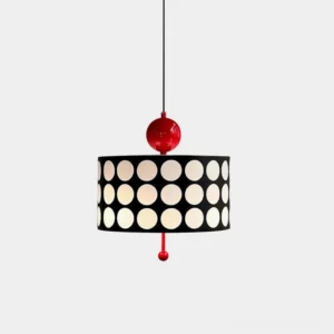 Dottie checkered pendant light with black white and red lattice design studio front view